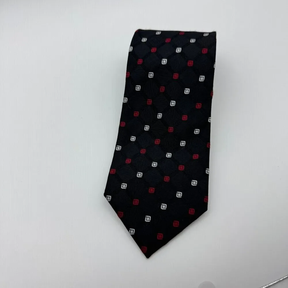 JoS A  Bank Men's Tie Black Red White 3.5